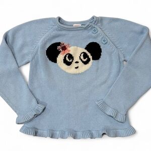 Vintage Gymboree Blue Cotton Knit Panda Sweater Shoulder Button Girl Size 7